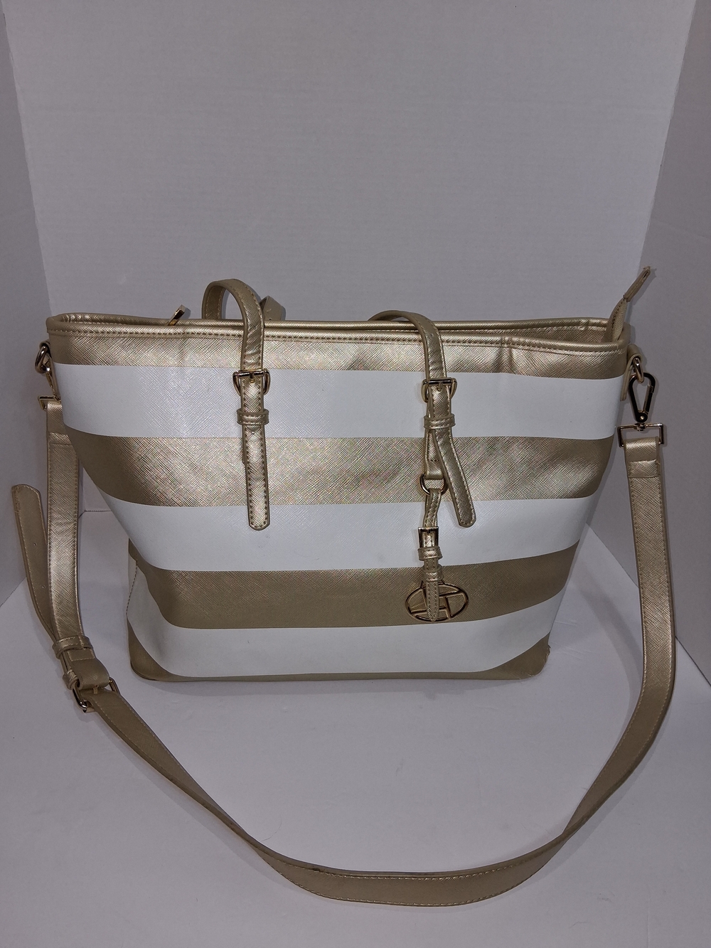 Striped White and Gold Tote Bag - Women